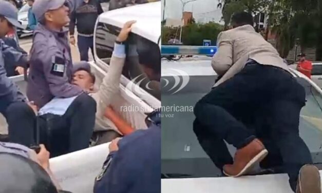 EN RESISTENCIA: Chaco: Concejal se trepó a un patrullero en una manifestación y fue detenido